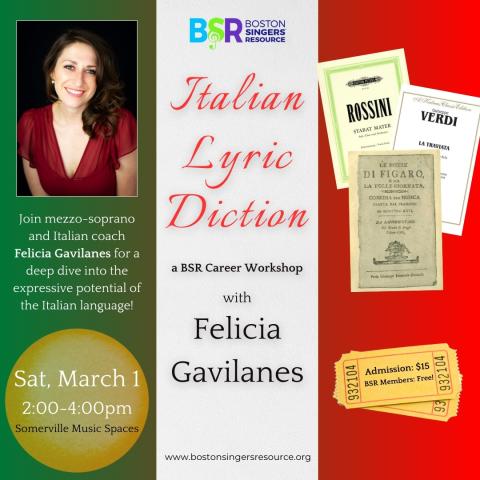 Felicia is pictured next to Italian opera and choral scores